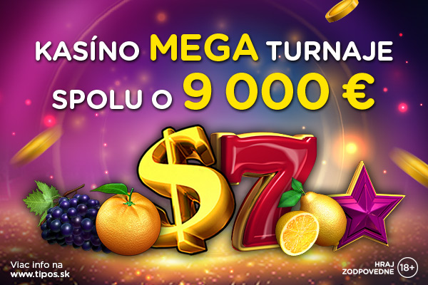 MEGA turnaje v kasíno eTIPOS.sk: V hre 9000 €, free spiny aj body do kasínovej ligy!