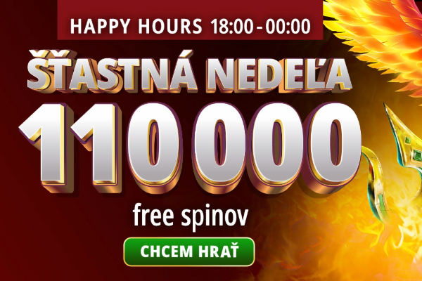 Šťastná nedeľa v MONACObet kasíne a v hre 110 000 free spinov. Nezmeškaj svoje šťastné hodiny